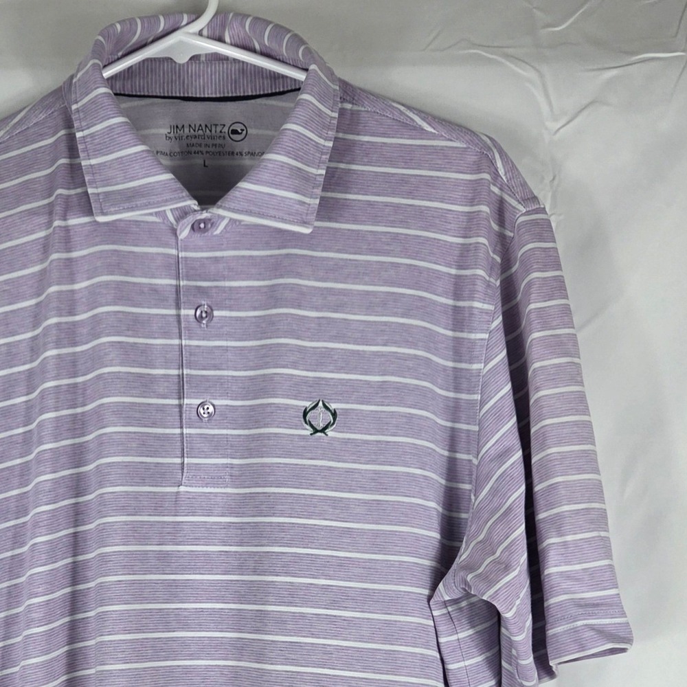Jim Nantz Vineyard Vines Mens Purple Striped Pima Cotton Blend Polo Shirt Large